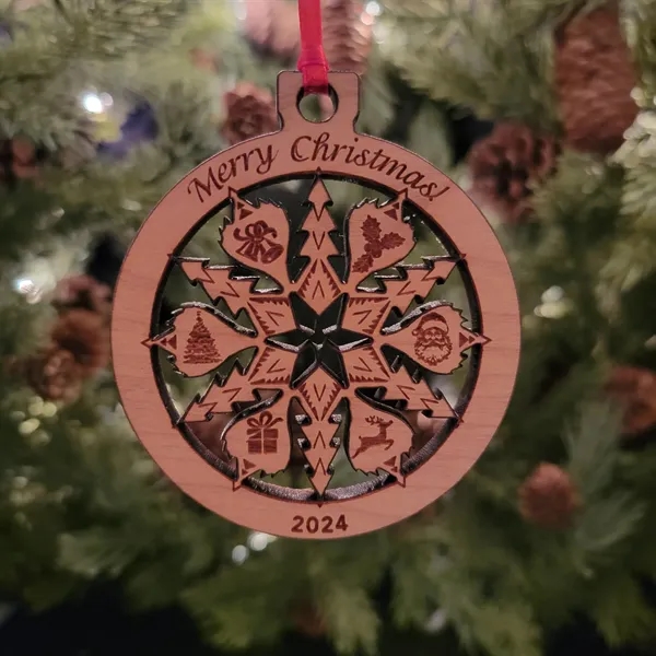 Custom Engraved Hardwood Graphic Snowflake Ornament... from ASI 92531 Unique Custom Products / UCP