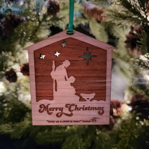 Custom Engraved Hardwood Nativity Ornament... from ASI 92531 Unique Custom Products / UCP