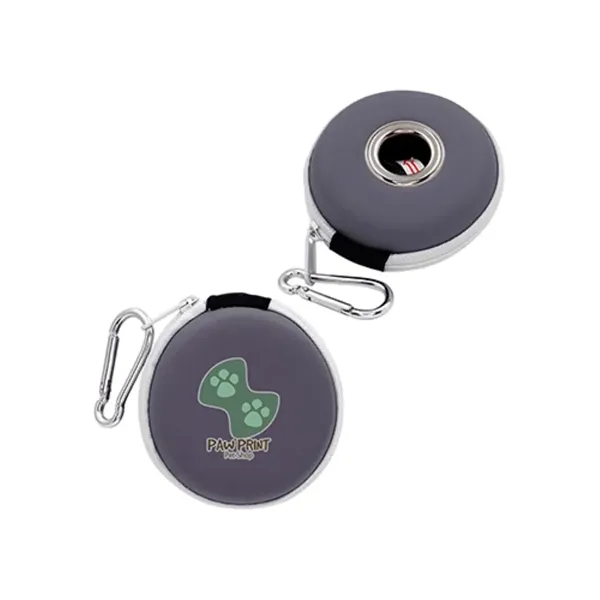 Round molded dispenser with zipper closure for convenient pet waste bag... from ASI 39552 BEL Promo