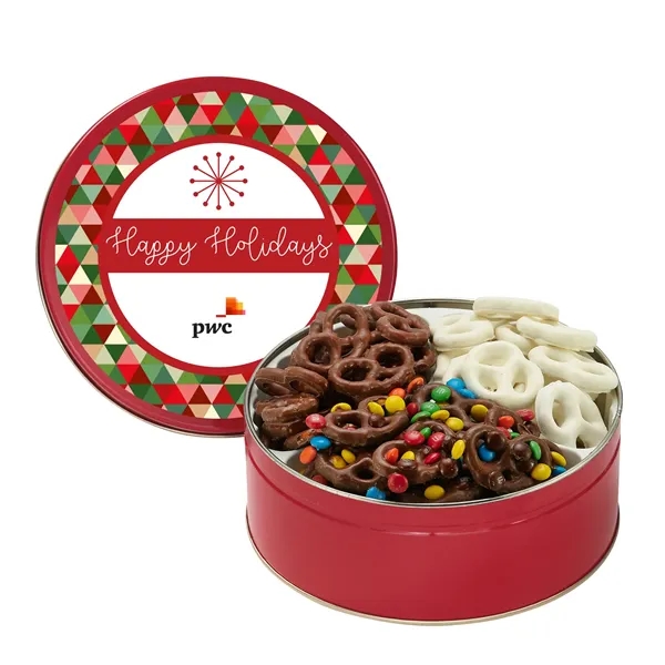 Medium size, 3-way tin with milk chocolate, sprinkle and yogurt covered... from ASI 71685 Midnite Snax®
