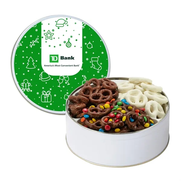 Medium size, 3-way tin with milk chocolate, sprinkle and yogurt covered... from ASI 71685 Midnite Snax®