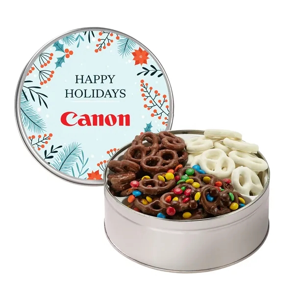 Medium size, 3-way tin with milk chocolate, sprinkle and yogurt covered... from ASI 71685 Midnite Snax®