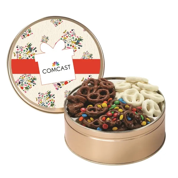 Medium size, 3-way tin with milk chocolate, sprinkle and yogurt covered... from ASI 71685 Midnite Snax®