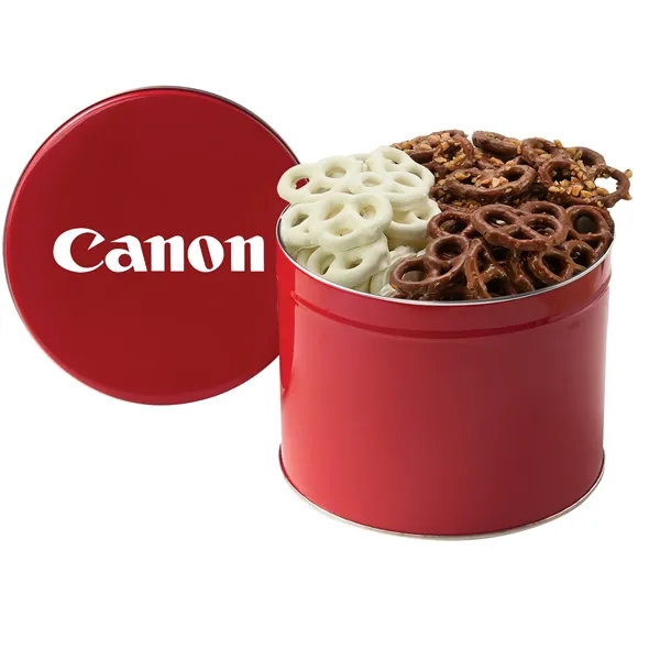 Half-gallon tin filled with milk chocolate, yogurt and sprinkle-covered mini pretzels... from ASI 71685 Midnite Snax®