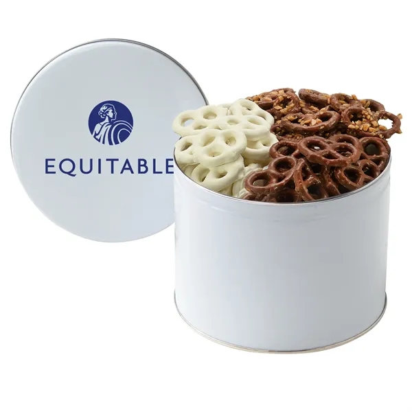 Half-gallon tin filled with milk chocolate, yogurt and sprinkle-covered mini pretzels... from ASI 71685 Midnite Snax®