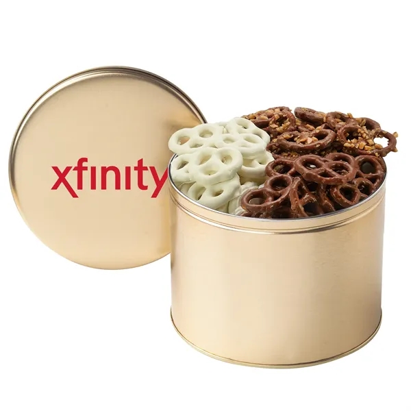 Half-gallon tin filled with milk chocolate, yogurt and sprinkle-covered mini pretzels... from ASI 71685 Midnite Snax®