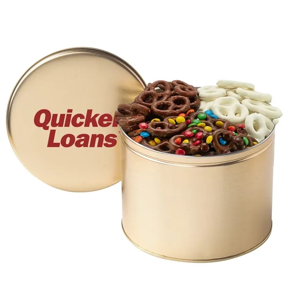 Half-gallon tin filled with milk chocolate, yogurt and sprinkle-covered mini pretzels... from ASI 71685 Midnite Snax®