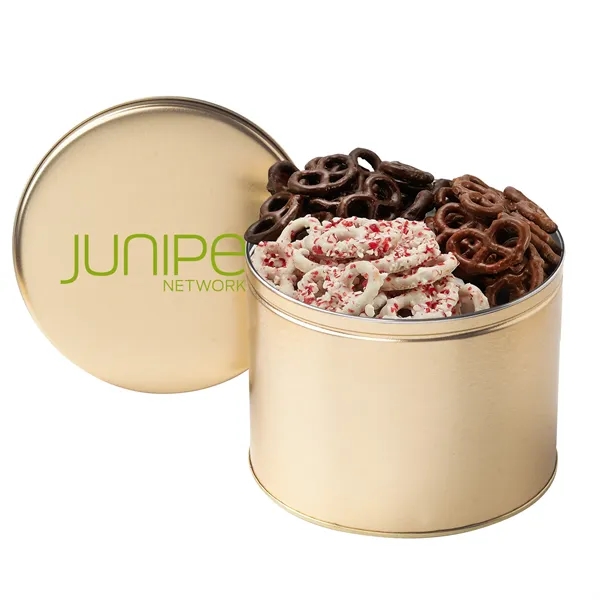 Half-gallon tin filled with milk chocolate, yogurt and sprinkle-covered mini pretzels... from ASI 71685 Midnite Snax®