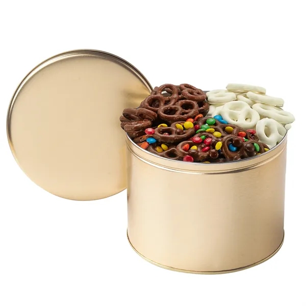Half-gallon tin filled with milk chocolate, yogurt and sprinkle-covered mini pretzels... from ASI 71685 Midnite Snax®