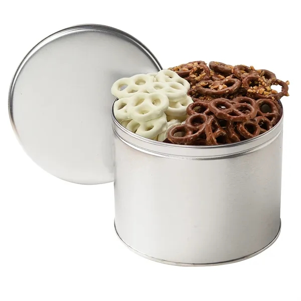Half-gallon tin filled with milk chocolate, yogurt and sprinkle-covered mini pretzels... from ASI 71685 Midnite Snax®
