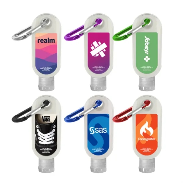 SPF 30 sunscreen with carabiner, 1.9 oz. plus full color label... from ASI 37218 Athena Promo (tm)