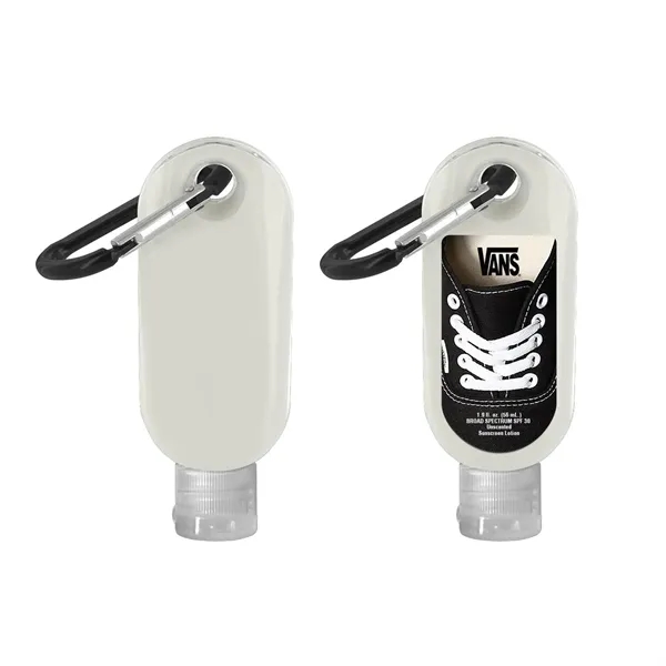 SPF 30 sunscreen with carabiner, 1.9 oz. plus full color label... from ASI 37218 Athena Promo (tm)