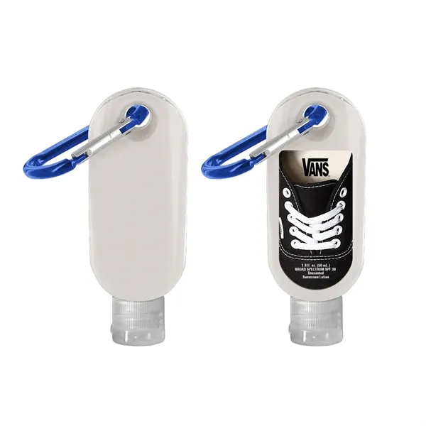 SPF 30 sunscreen with carabiner, 1.9 oz. plus full color label... from ASI 37218 Athena Promo (tm)