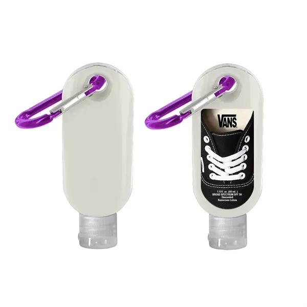 SPF 30 sunscreen with carabiner, 1.9 oz. plus full color label... from ASI 37218 Athena Promo (tm)