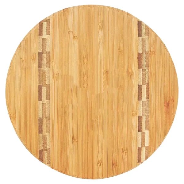 9 3/4" x 5/8" round bamboo wood cutting board with butcher... from ASI 74601 Calico