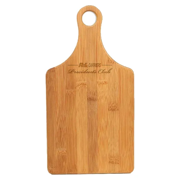 Paddle-shaped 13 1/2" x 7" bamboo cutting board with hanging hole,... from ASI 74601 Calico