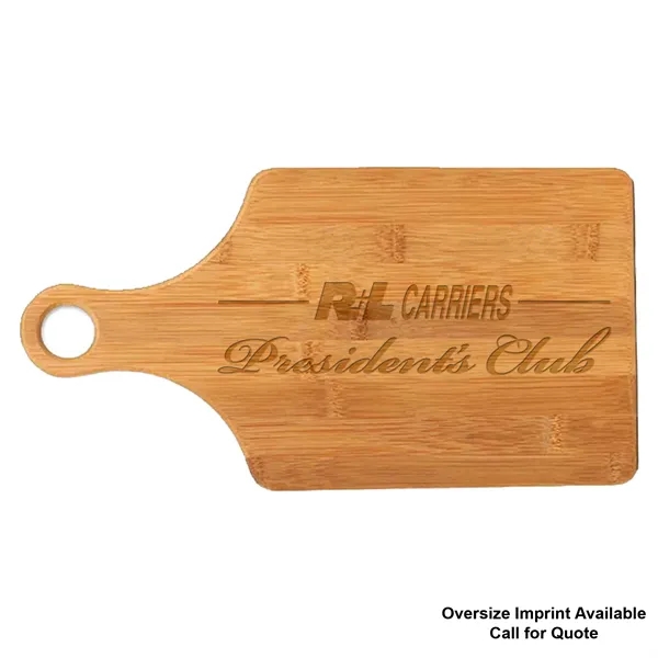 Paddle-shaped 13 1/2" x 7" bamboo cutting board with hanging hole,... from ASI 74601 Calico