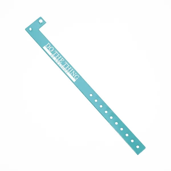 Custom 5'8" L-shaped vinyl wristbands with locking snap and adjustable holes.... from ASI 62088 IDProductsource