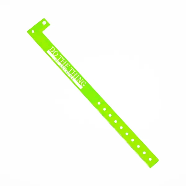 Custom 5'8" L-shaped vinyl wristbands with locking snap and adjustable holes.... from ASI 62088 IDProductsource