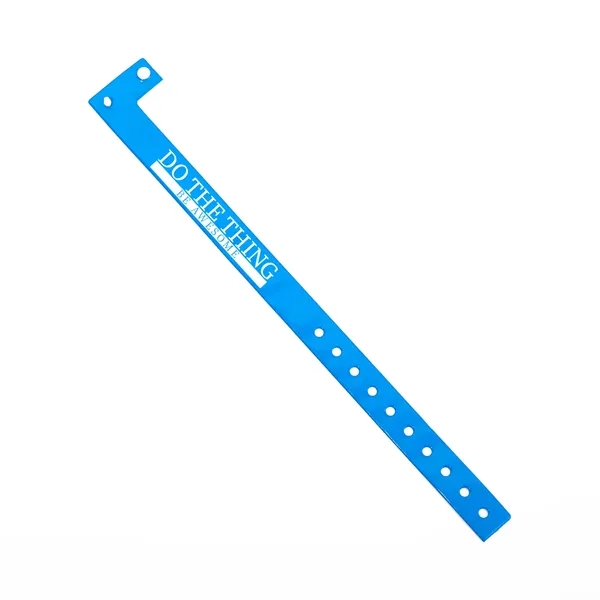 Custom 5'8" L-shaped vinyl wristbands with locking snap and adjustable holes.... from ASI 62088 IDProductsource