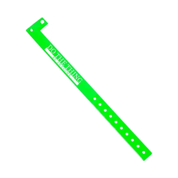 Custom 5'8" L-shaped vinyl wristbands with locking snap and adjustable holes.... from ASI 62088 IDProductsource
