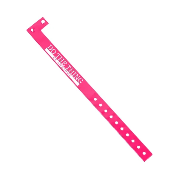 Custom 5'8" L-shaped vinyl wristbands with locking snap and adjustable holes.... from ASI 62088 IDProductsource