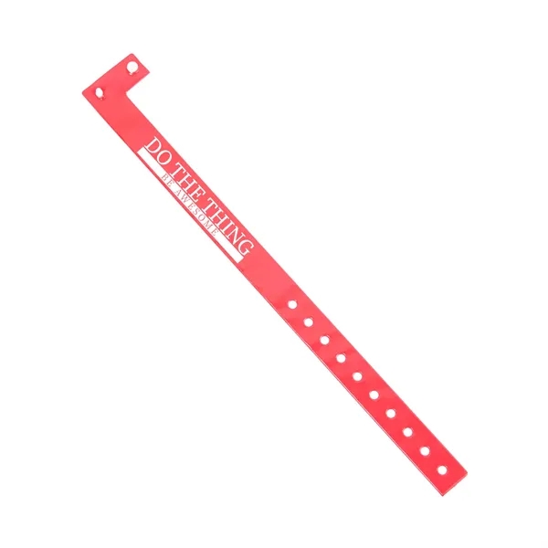 Custom 5'8" L-shaped vinyl wristbands with locking snap and adjustable holes.... from ASI 62088 IDProductsource