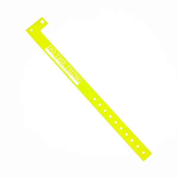Custom 5'8" L-shaped vinyl wristbands with locking snap and adjustable holes.... from ASI 62088 IDProductsource