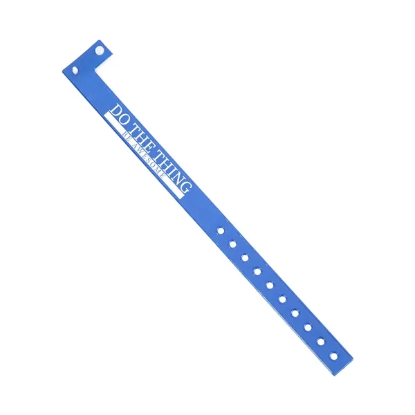 Custom 5'8" L-shaped vinyl wristbands with locking snap and adjustable holes.... from ASI 62088 IDProductsource