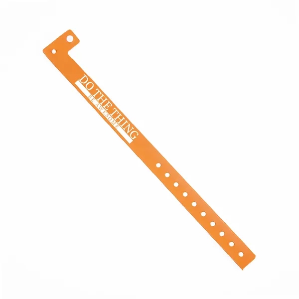 Custom 5'8" L-shaped vinyl wristbands with locking snap and adjustable holes.... from ASI 62088 IDProductsource