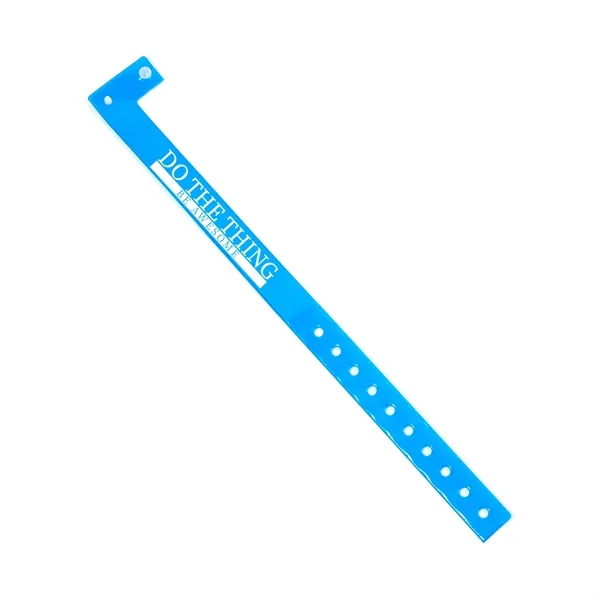 Custom 5'8" L-shaped vinyl wristbands with locking snap and adjustable holes.... from ASI 62088 IDProductsource