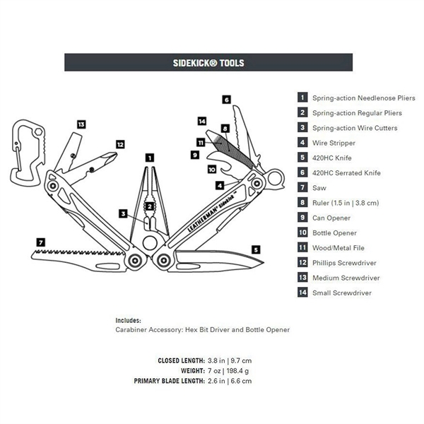 Stainless steel multifunction tool that measures 4" while closed and includes... from ASI 46170 Compass Industries Inc