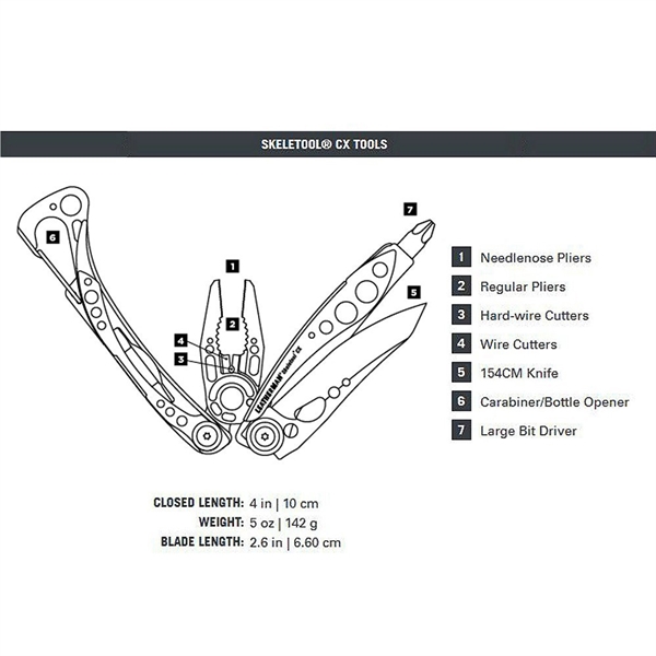 Lightweight multi-tool with tungsten DLC coating, pliers, wire cutters, blade, carabiner... from ASI 46170 Compass Industries Inc