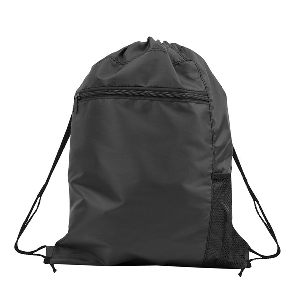 14.5" x 18" polyester drawstring backpack with mesh bottle sleeve, front... from ASI 37980 Bagworld