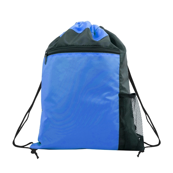 14.5" x 18" polyester drawstring backpack with mesh bottle sleeve, front... from ASI 37980 Bagworld