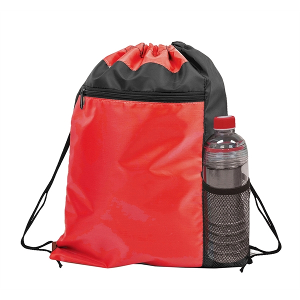 14.5" x 18" polyester drawstring backpack with mesh bottle sleeve, front... from ASI 37980 Bagworld