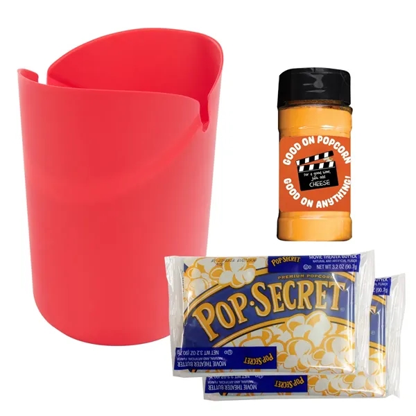 Popcorn kit with a silicone container, two microwaveable bags of popcorn,... from ASI 61125 Hit Promotional Products / Hit®