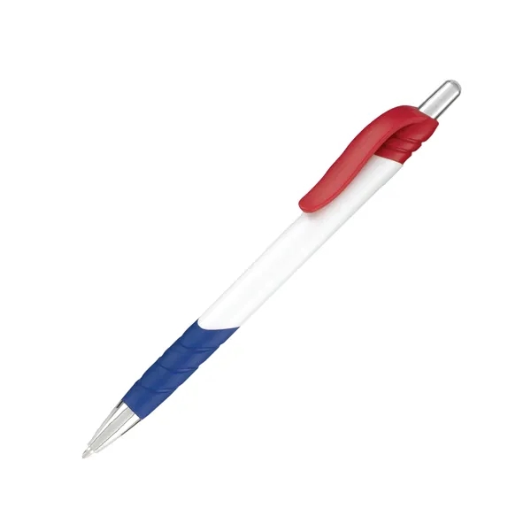 Plastic retractable pen - white barrel with colored trim - black... from ASI 44368 ZZ DROPPED -Cedar Crest Manufacturing / Cedar Crest