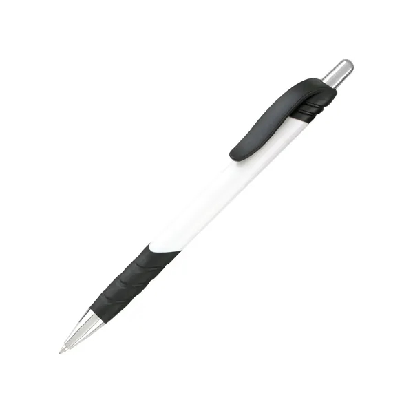 Plastic retractable pen - white barrel with colored trim - black... from ASI 44368 ZZ DROPPED -Cedar Crest Manufacturing / Cedar Crest