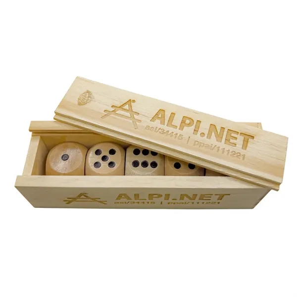 Five-piece wooden dice set in a wood storage box with sliding... from ASI 34415 Alpi International LTD