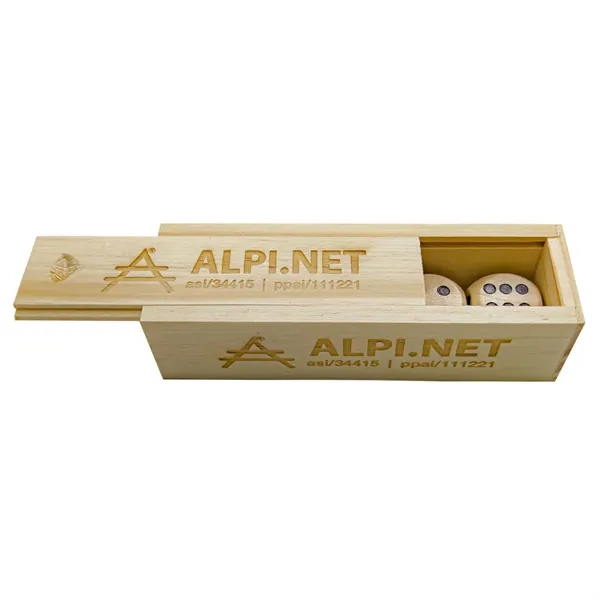 Five-piece wooden dice set in a wood storage box with sliding... from ASI 34415 Alpi International LTD