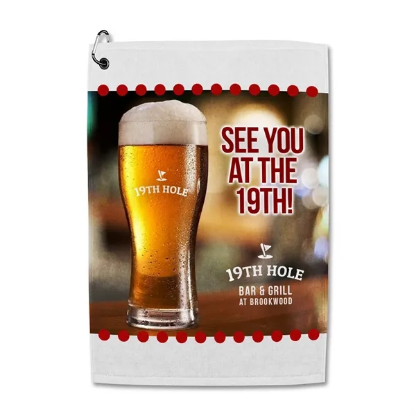 25" x 16" cotton golf towel with standard black grommet and... from ASI 68507 The Magnet Group