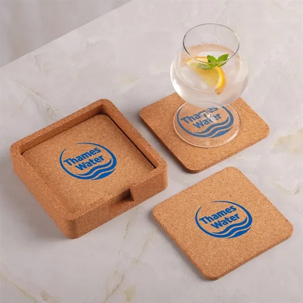 Set of 4 square cork coasters with cork caddy.... from ASI 52840 Evans Manufacturing