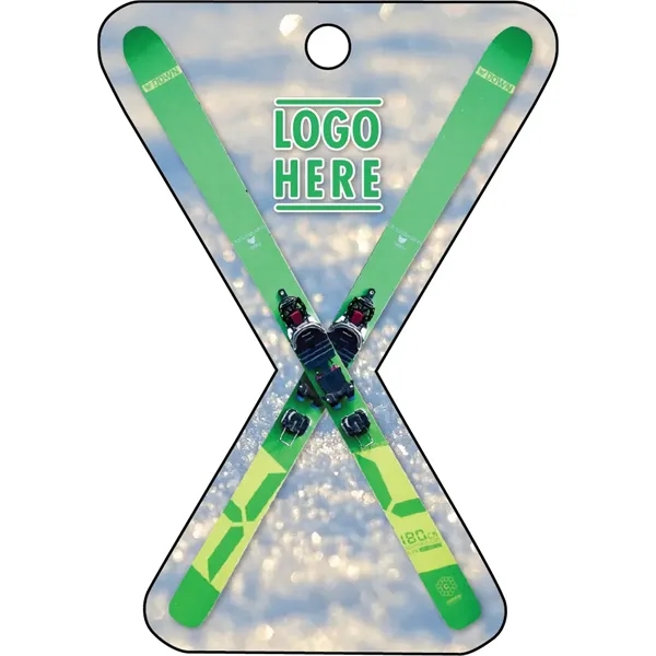 Full color acrylic holiday ornament with mirror back and skiing theme.... from ASI 72521 Morris Magnets / Laser Cuts