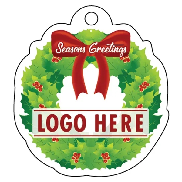 Full color acrylic holiday ornament with mirror back and wreath/red bow... from ASI 72521 Morris Magnets / Laser Cuts