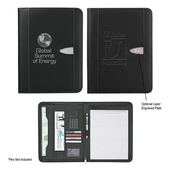 Bonded leather 8 1/2" x 11" zipper portfolio with calculator.... from ASI 61125 Hit Promotional Products / Hit®
