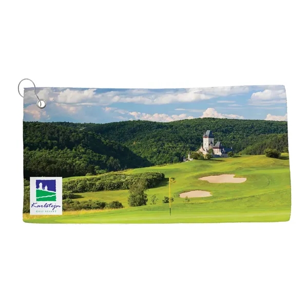 Golf towel printed with a custom imprint using full color dye... from ASI 61125 Hit Promotional Products / Hit®