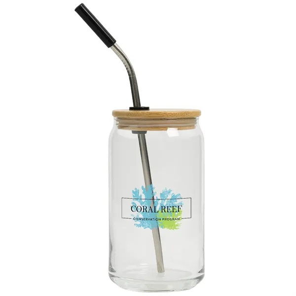 16 oz. can glass with stainless steel straw and bamboo lid.... from ASI 61125 Hit Promotional Products / Hit®