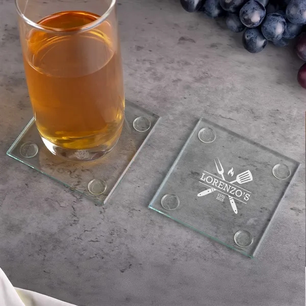 Non-porous glass coaster with silicone pads on the bottom to protect... from ASI 61966 HPG / Beacon Promotions