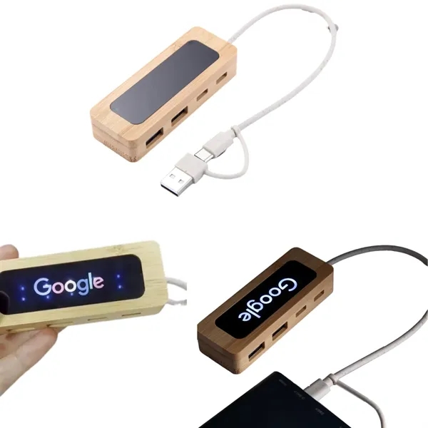 Bamboo 4 ports LED Logo USB Hub plus full color UV... from ASI 37218 Athena Promo (tm)